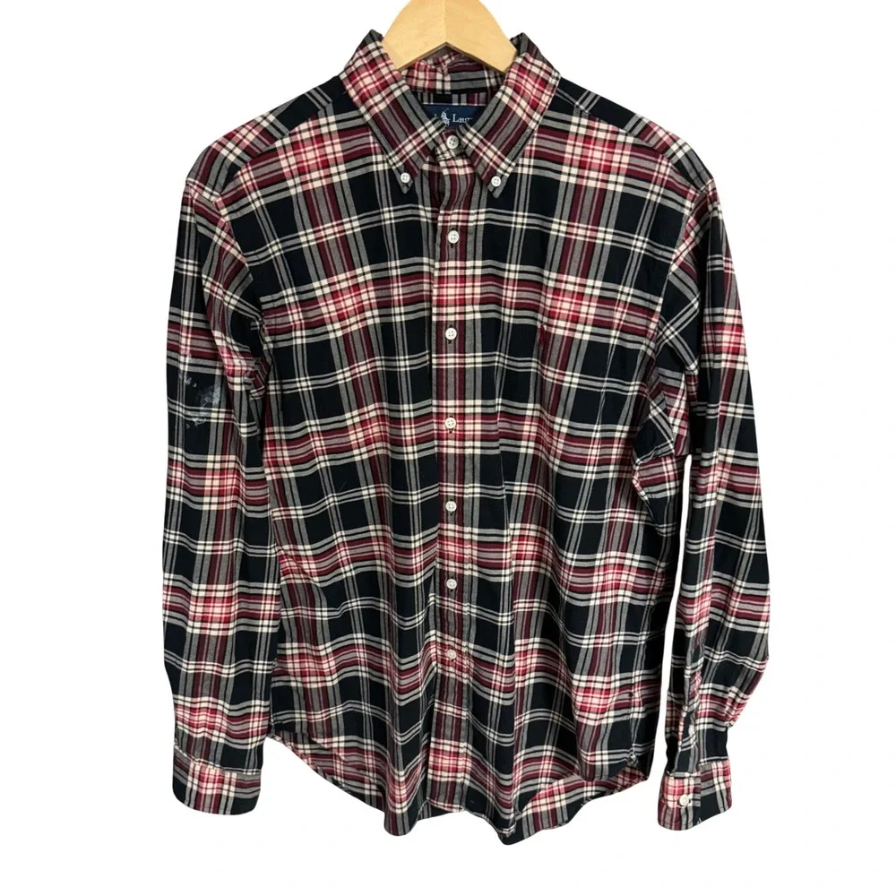 Polo Ralph Lauren Mens Classic Fit Plaid Button Down Shirt Red Black Large